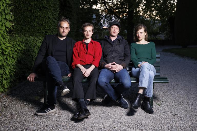 Simon Romang, Yann Philipona, Dan Wechsler et Clea Eden à l'occasion de l'avant-première du film "A Forgotten Man" de Laurent Nègre © Cinémathèque suisse / Pierre-Yves Massot