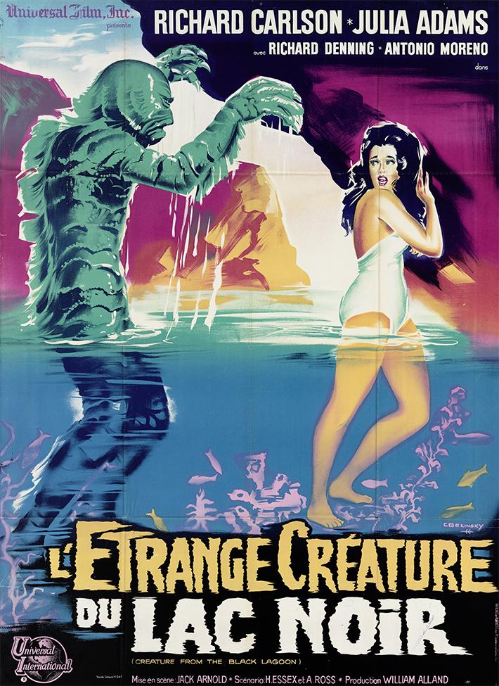 Affiche de Creature from the Black Lagoon (L'Etrange Créature du lac noir) de Jack Arnold (1954), réalisée par Constantin Belinsky. Lithographie, France, 1962, 160x120 cm.