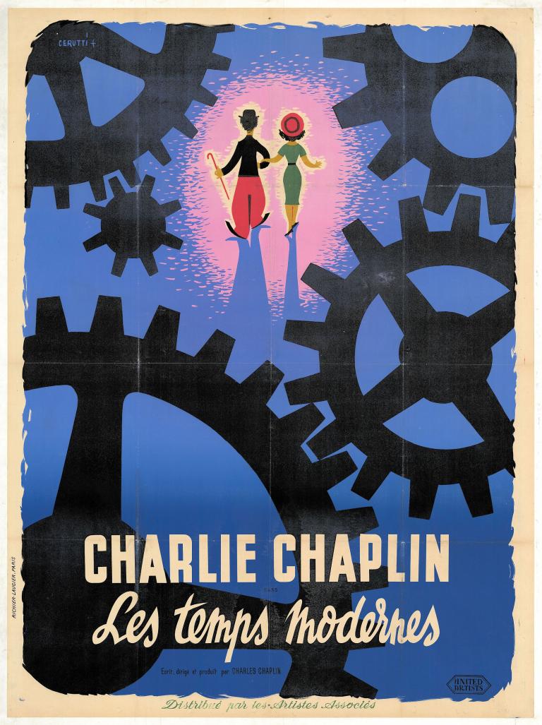 Modern times, Chaplin Charles, 1936, US, affiche française pour la ressortie française de 1948, réalisée par Cerutti