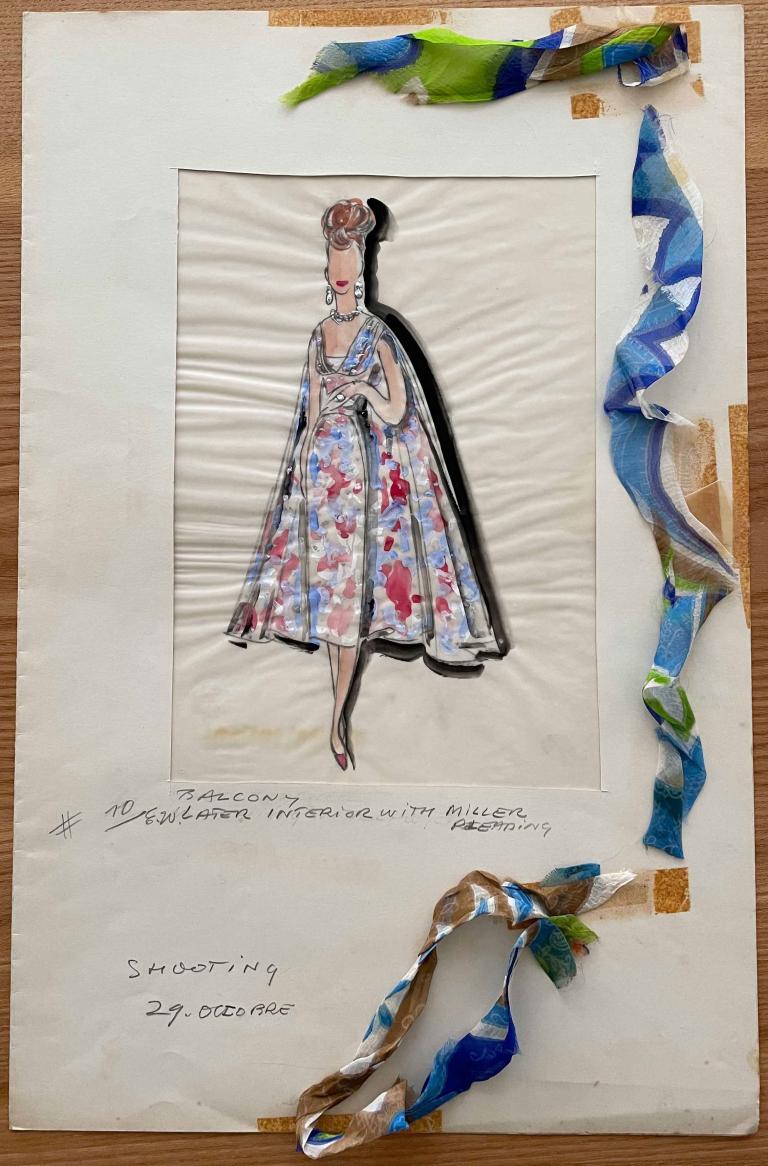 Proposition de costume (The Visit, Berhard Wicki, 1964), dessin, gouache et collage, Collection Cinémathèque suisse