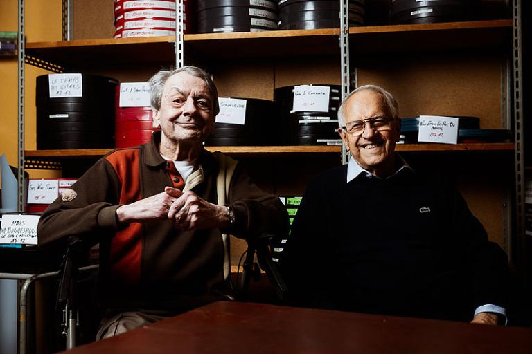 Jean-Luc Nicollier et Willy Rohrbach pour la projection de "Voyage chez les vivants" d'Henry Brandt, le 4 décembre © Samuel Rubio / Cinémathèque suisse